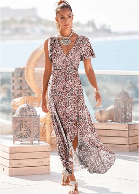 Wrap Maxi Dress - Cream Multi