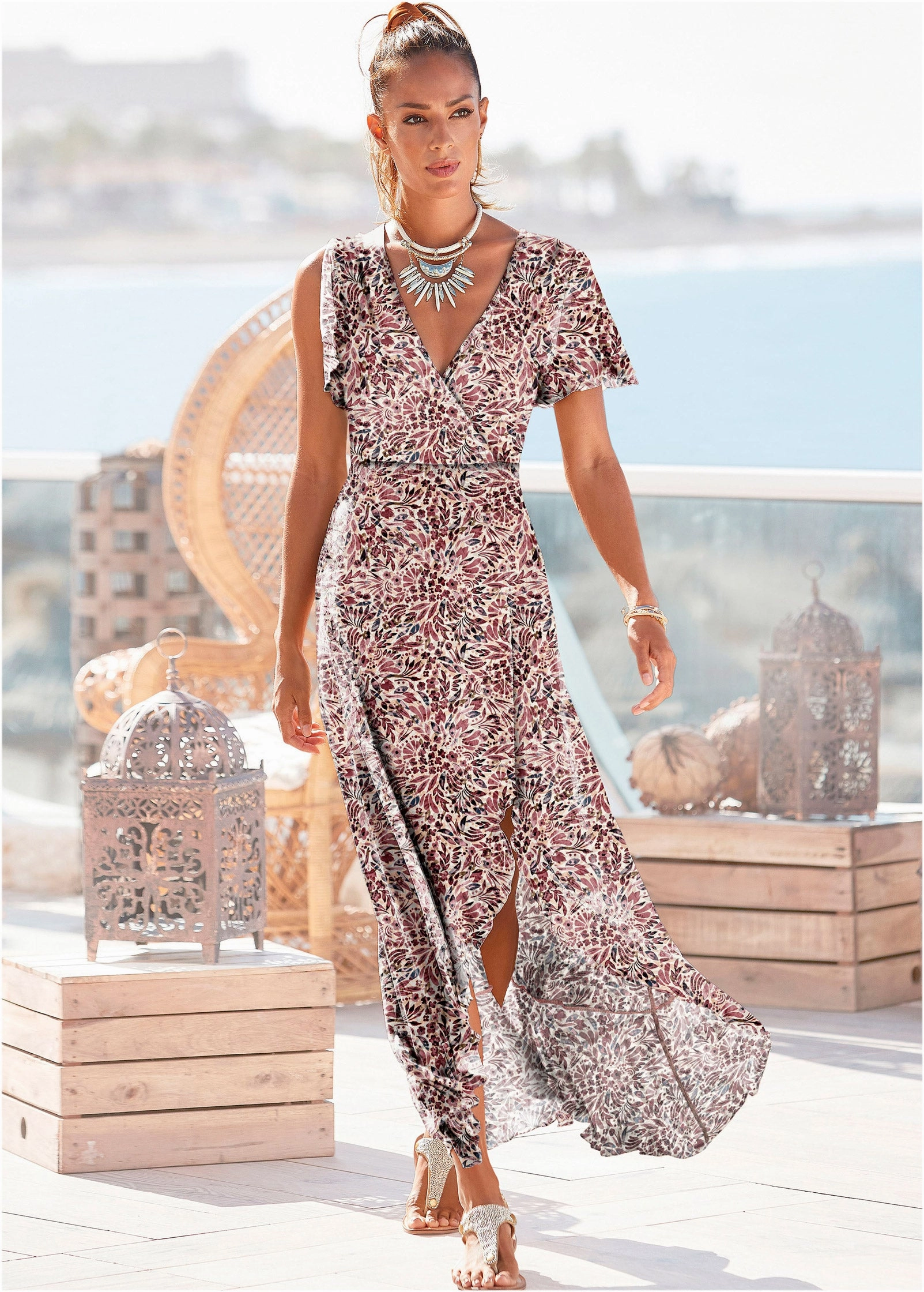 Wrap Maxi Dress - Cream Multi