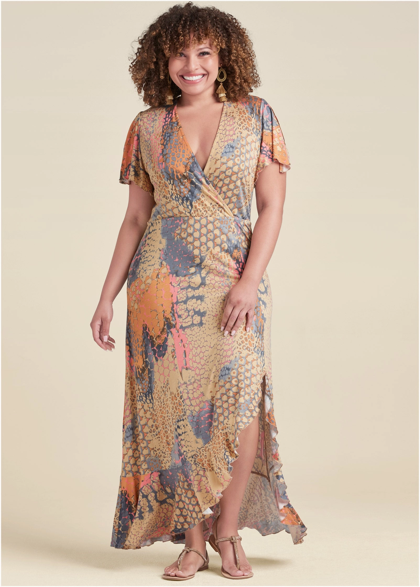 Wrap Maxi Dress - Orange Multi