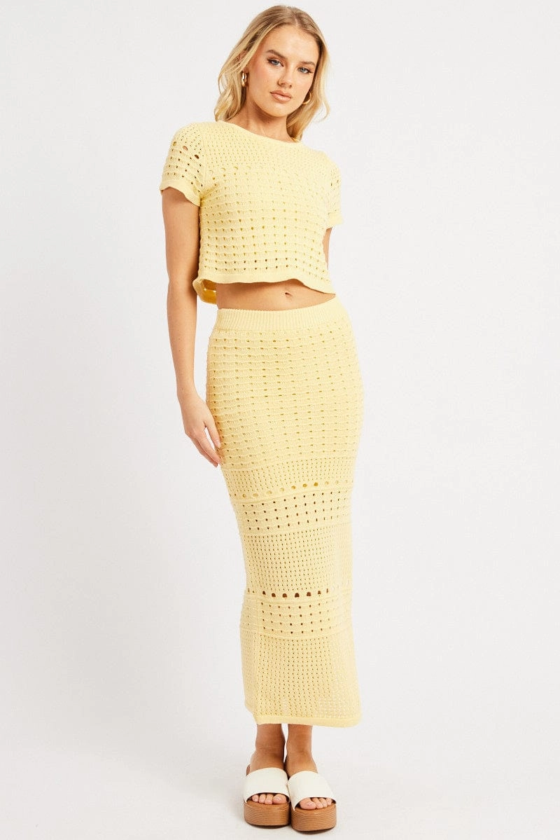 Yellow Crochet Skirt High Rise Maxi