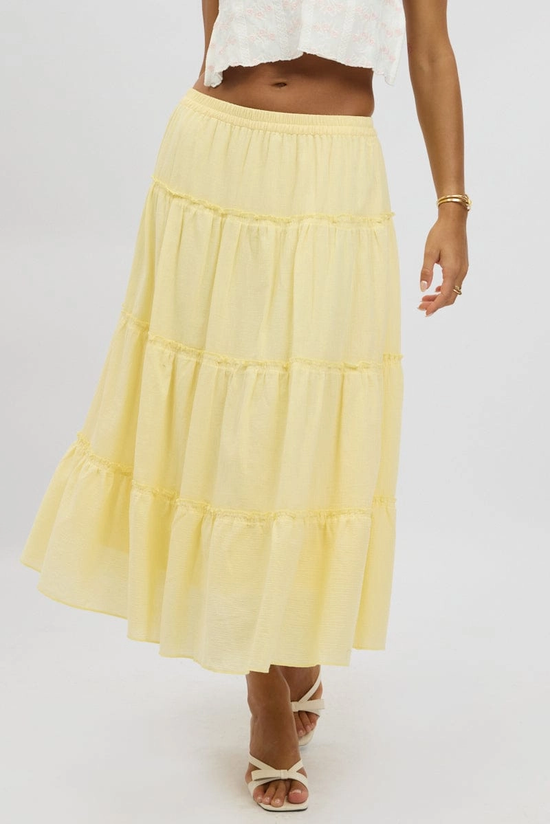 Yellow Tiered Midi Skirt