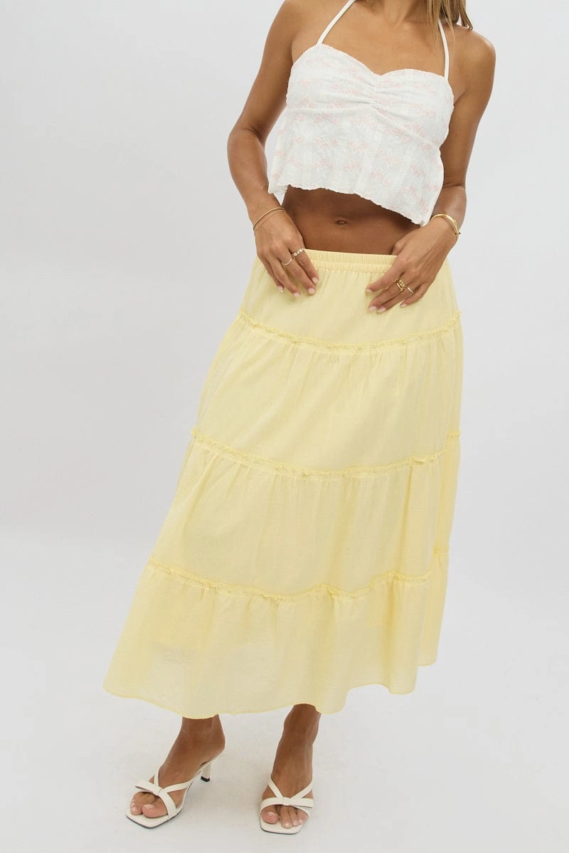 Yellow Tiered Midi Skirt