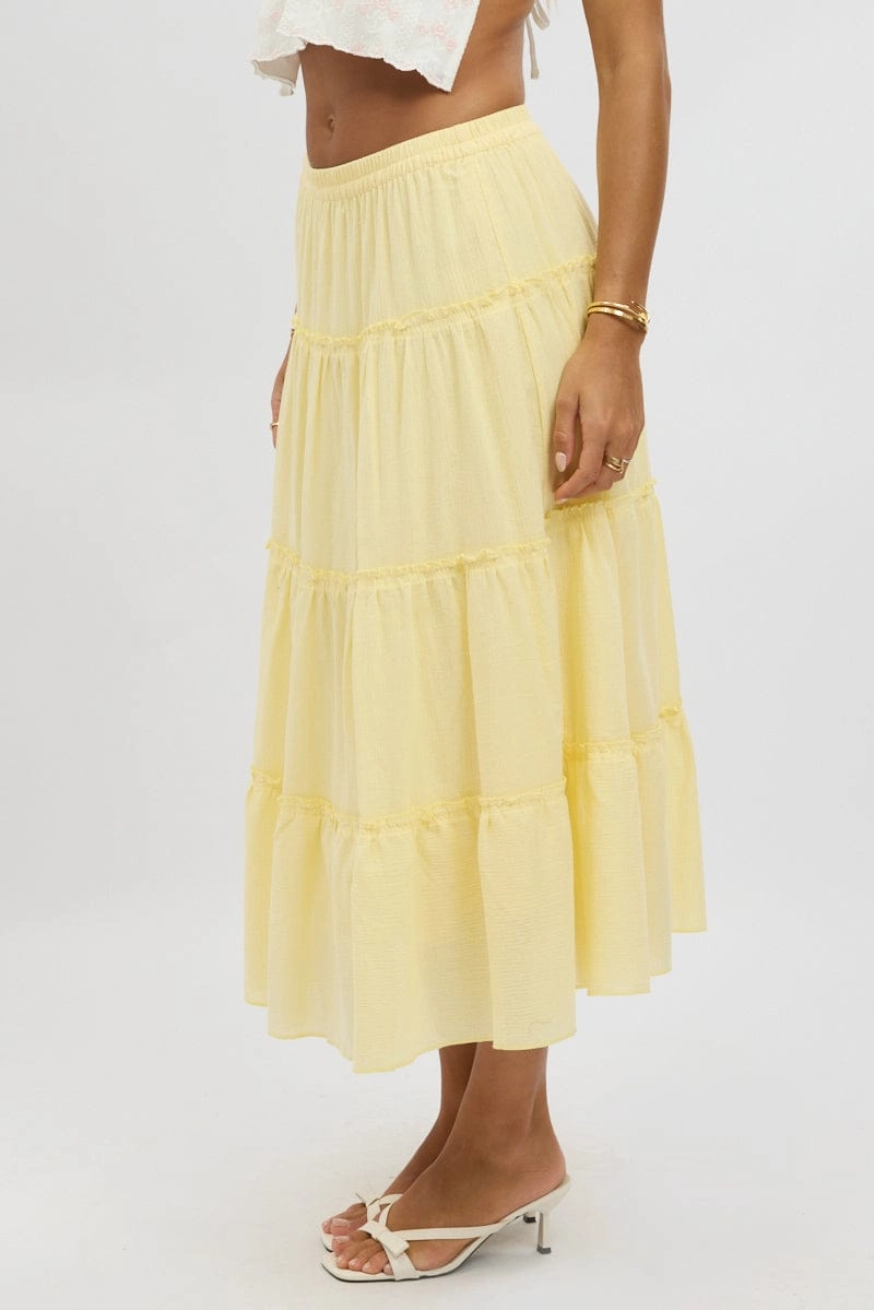 Yellow Tiered Midi Skirt